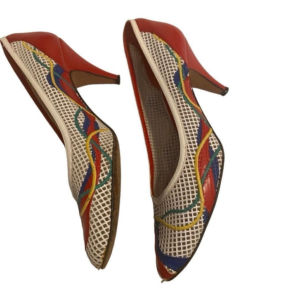 CARLOS FALCHI For Neiman Marcus Women’s Open Weave‎ Multicolored Heels 6.5N